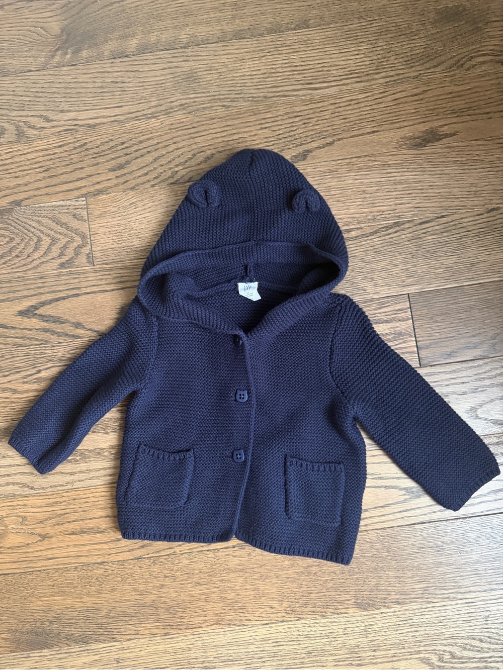 Baby Gap Navy Bear Hood Knit Cardigan – 3–6 Months